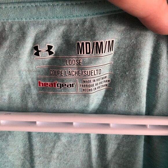 UNDER Armour size Med light turquoise long sleeve graphic print logo top - Picture 4 of 4